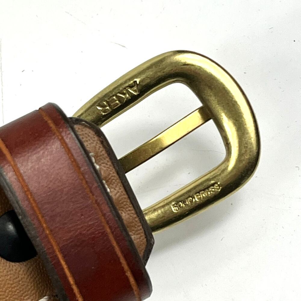 Aker NRA Walker Ranger Belt Sz46 Brown Leather Brass Buckle Made in USA B10-46 - Picture 8 of 12